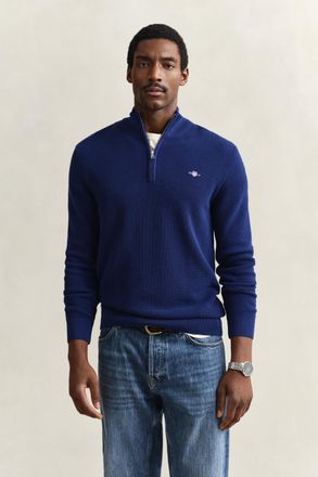 GANT Men Textured Cotton Half-Zip Sweater (XXXL) RICH NAVY