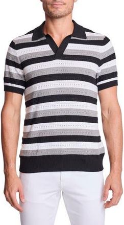 Paisley & Gray Trim Fit Johnny Collar Stripe Knit Polo in Black Soy Mist at Nordstrom Rack, Size Xxx-Large