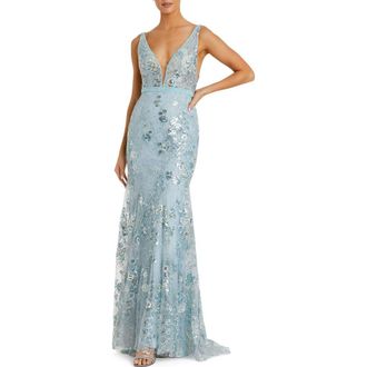 Mac Duggal Womens Floral Embellished Sleeveless Plunge Neck Gown in Seafoam at Nordstrom, Size 10