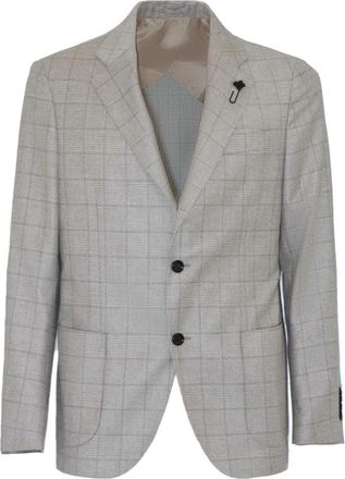 Lardini Beige Wol Kasjmier Prins van Wales Blazer - Heren - Blazers - Beige - 2XL - Wol - Jassen
