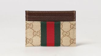 Gucci Portacarte piatto in tessuto monogram con dettaglio a righe