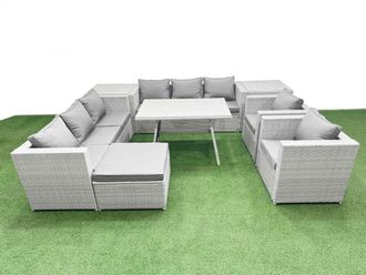 Fimous 9 Seat Garden Furniture Set PE Ratten Garden Sofa Set in Light Grey