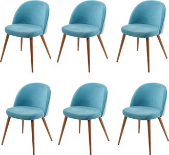 Hhg Hhg - Nunca Usado] Lote De 6 Sillas De Comedor 097, Silla Silla De Cocina, Dise&ntilde;o Retro A&ntilde;os 50 Terciopelo, Turquesa