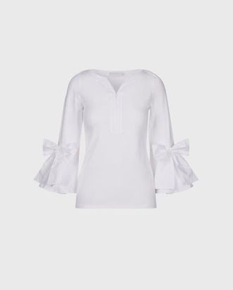 Anne Fontaine Clissa 3/4 Sleeves Fitted Pima Top shirt in White at Nordstrom, Size Xx-Large Uk