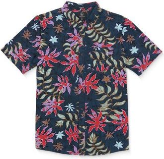 Volcom Floral Motion Short Sleeve Button-Up Shirt in Navy at Nordstrom, Size Medium