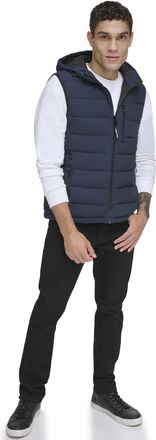 Calvin Klein Mens Lightweight Packable Hooded Puffer Vest Jacket, True Navy, L