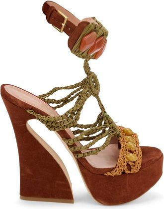 Alberta Ferretti Schoenen, Dames, Bruin, 39 EU, Leer, Sandaal met hak en plateau