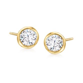 Ross-Simons Bezel-Set Diamond Stud Earrings in 14kt Yellow Gold