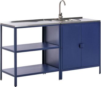 Beliani 2 Piece Outdoor Kitchen Set with Sink VILAMA Metal Blue