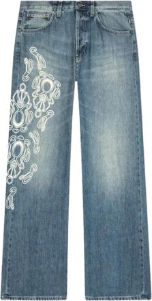 Dondup Wijde Spijkerbroek met Tribal Borduursel - Dames - Loose Fit Jeans - Blauw - W26 - Denim - Jeans