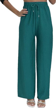 Generic Womens Textured Ribbed Relaxed Wide Leg Smart Casual Palazzo Trousers (as8, Alpha, l, x_l, Regular, Regular, Teal Blue)