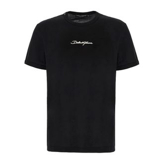 Dolce & Gabbana T-Shirts, male, Black, Size: 2XL Logo-embroidered Crew Neck T-shirt