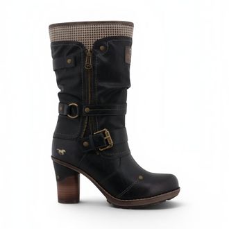 Mustang Jeans Mustang dames zwarte lange laarzen met halver-kuit hakken - M0162001