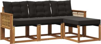 vidaXL Conjunto De Sof&aacute;s De Exterior 4 Uds. Natural Y Negro Vidaxl