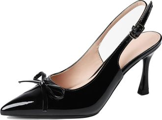 Generic MiaZane Womens Patent Leather Slingback Heels Pointed Toe High Stiletto Dress Pumps with Bow Detail for Wedding Reception Evening Banquet and Cocktail