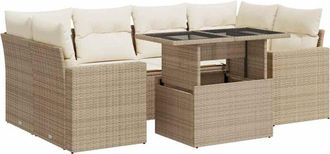 vidaXL Vidaxl - Set Sof&aacute;s De Jard&iacute;n 7 Piezas Y Cojines Rat&aacute;n Sint&eacute;tico Beige
