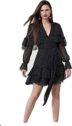 Diane Von Fürstenberg Diane Von Furstenberg Black Polkadot Chiffon Wrap Mini Dress Size XS