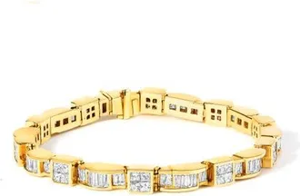 House of Brilliance 14K Yellow Gold 7.0 Cttw Baguette Cut Diamond Alternating Box and Wave Link Bracelet at Nordstrom