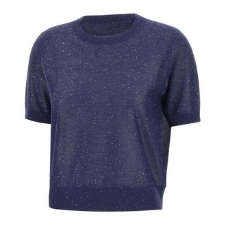 KANGRA Round-neck Knitwear, female, Blue, Size: XS Kangra Sweaters