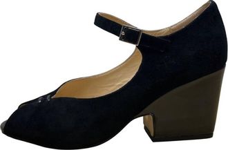 Sacha London Womens Saba Peep-Toe Block Heel Pumps In Black Kid Suede