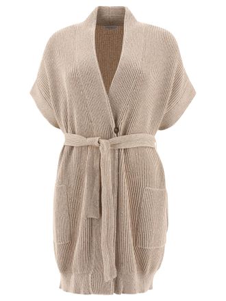 Brunello Cucinelli Brunello Cucinelli Womens Diamante Ribbed Cardigan - Tan Cotton - Size Large