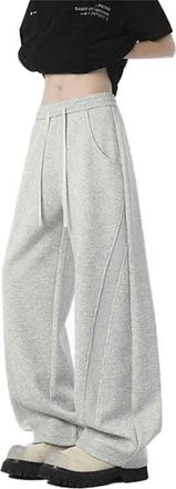 Generic Mens Clothing 2025 Mens Casual Curved Sweatpants Trend Fashionable Straight Leg Long Pants Loose Sport Pants(Grey,XL)