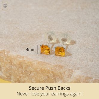 MAX + STONE 14k Yellow or White Gold 4mm Square Princess Cut Gemstone Stud Earrings