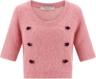 Alessandra Rich Carded Mohair Cardigan - Dames - Ronde hals truien - Roze - 2XS - Wol - Truien & Vesten