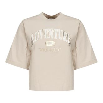 Pinko T-Shirts, female, Beige, Size: S Beige Cotton T-shirt with Logo Print