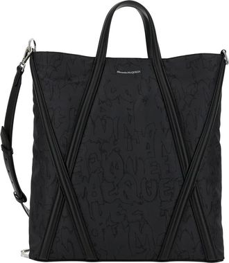 Alexander McQueen Zwarte Tote Tas met Mc Queen Graffiti Print - Heren - Shoppers - Zwart - ONE Size - Leer - Tassen