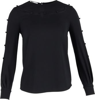Oscar De La Renta Bateau Neckline Blouse in Black Silk