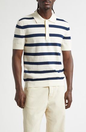 Balmain Marini&egrave;re Stripe Cotton Blend Terry Cloth Polo in Natural/Navy at Nordstrom, Size Xx-Large