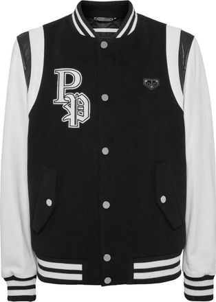 Philipp Plein College Bomber Jacket Patches - Heren - Bomber jackets - Zwart - XL - Wol - Jassen