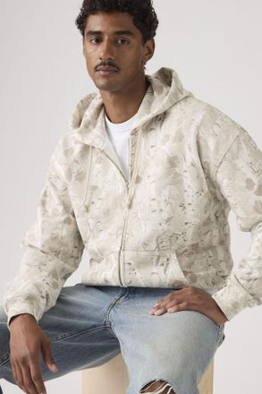 Levi's Hayes Boxy Full Zip Sweatshirt - Uomo - XL - Bianco / Falke Birch Camo Silvery Tonal