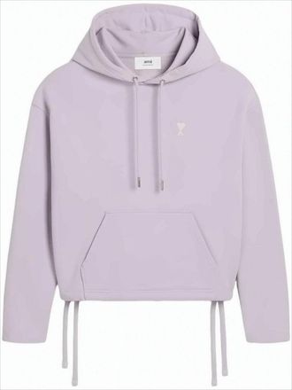 Ami Cropped Lilac Hoodie With Drawstring And Adjustable Ties