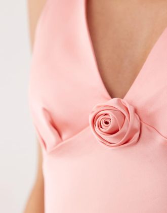 Vero Moda Vestito lungo senza maniche in raso rosa corallo-Arancione