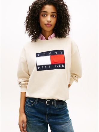 Tommy Hilfiger Womens Flag Logo Sweatshirt - Beige - XXL