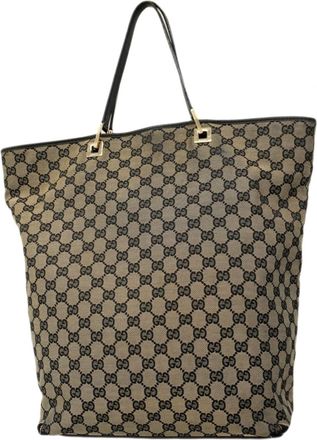 Gucci Beige Black Canvas Tote Bag (Pre-Owned)
