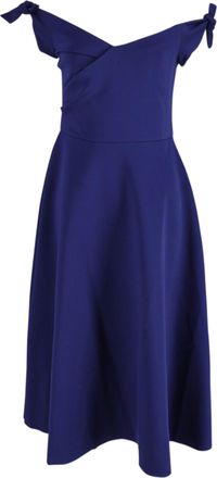 Saloni Ruth Off The Shoulder Neoprene Midi Dress in Blue Polyester