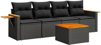 vidaXL Set De Muebles De Jard&iacute;n 5 Pzas Y Cojines Rat&aacute;n Sint&eacute;tico Negro Vidaxl