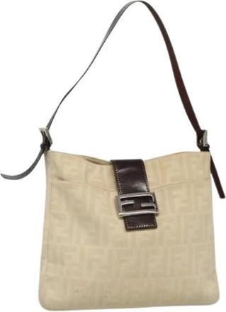 Fendi Pre-owned Shoulder Bags, female, Beige, Size: ONE SIZE Pre-owned Canvas Shoulder Bag
