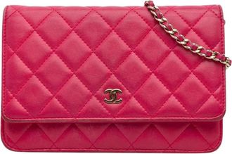 Chanel Pre-owned Classic Quilted Leather Wallet on Chain - Dames - Vintage Schoudertas - Roze - ONE Size - Leer - Vintage