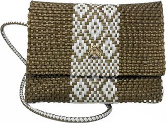 Lola's Bag Womens Woven Long Braided Strap Crossbody Bag In Dark Gold