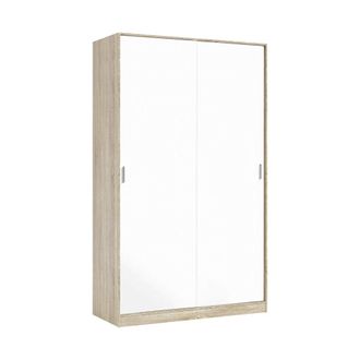 Dmora Armario 2 puertas imitaci&oacute;n madera de roble, blanco 120x50h200 cm