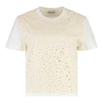 Moncler T-Shirts, female, Beige, M, Cotton Crew-neck T-shirt