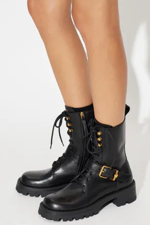 Versace Leather Ankle Boots With Medusa Head, Womens, Black