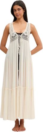 Twinset Badmode, Dames, Beige, L, Katoen, Strandjurk met strik aan de voorkant