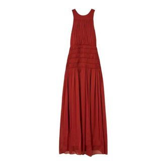 Twinset Maxi Dresses, female, Brown, Size: L Long Sleeveless Creponne Dress