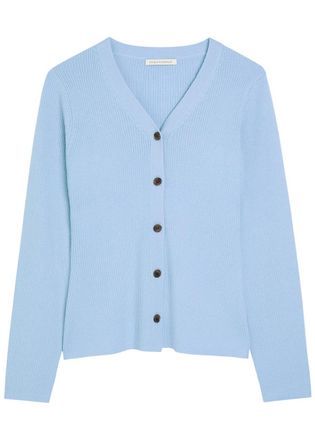 Emilia Wickstead Ash Ribbed Wool Cardigan - Light Blue - 10 (UK10 / S)