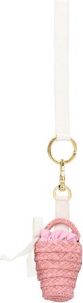 Patou Womens Bag Charm Bucket Pink Raffia Accessories